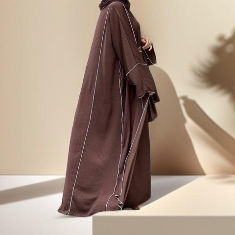 Elegant Wrinkle Satin Abaya Set with detachable belt - Try Modest Limited 