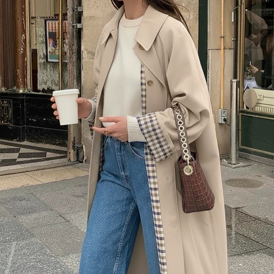 Kadınlar İçin Şık Trençkot – Mütevazı Sonbahar Kış Dış Giyim