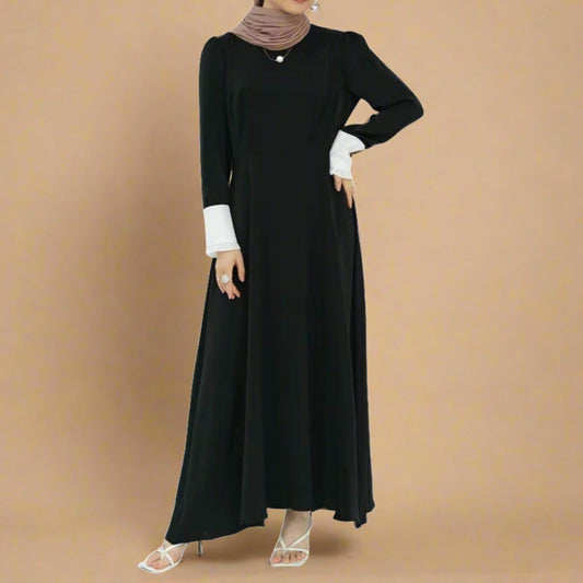 Elham Black Long Maxi Dress with Full Sleeves Try Modest Limited