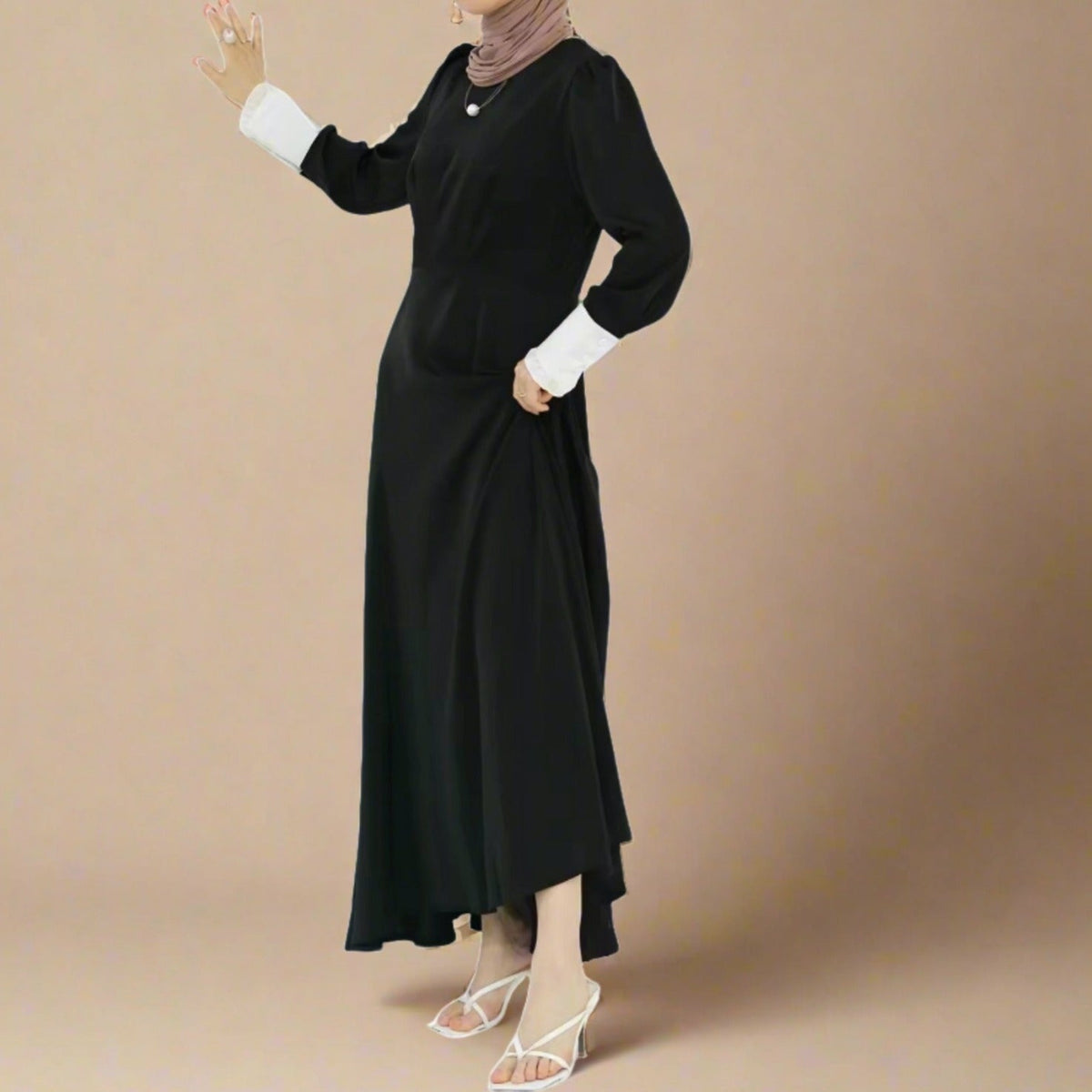 Elham Black Long Maxi Dress with Full Sleeves - Try Modest Limited