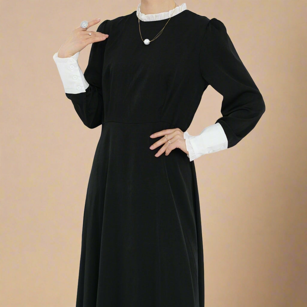 Elham Black Long Maxi Dress with Full Sleeves - Try Modest Limited
