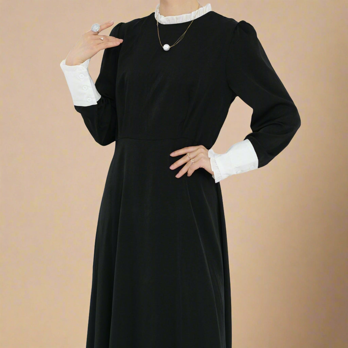 Elham Black Long Maxi Dress with Full Sleeves - Try Modest Limited