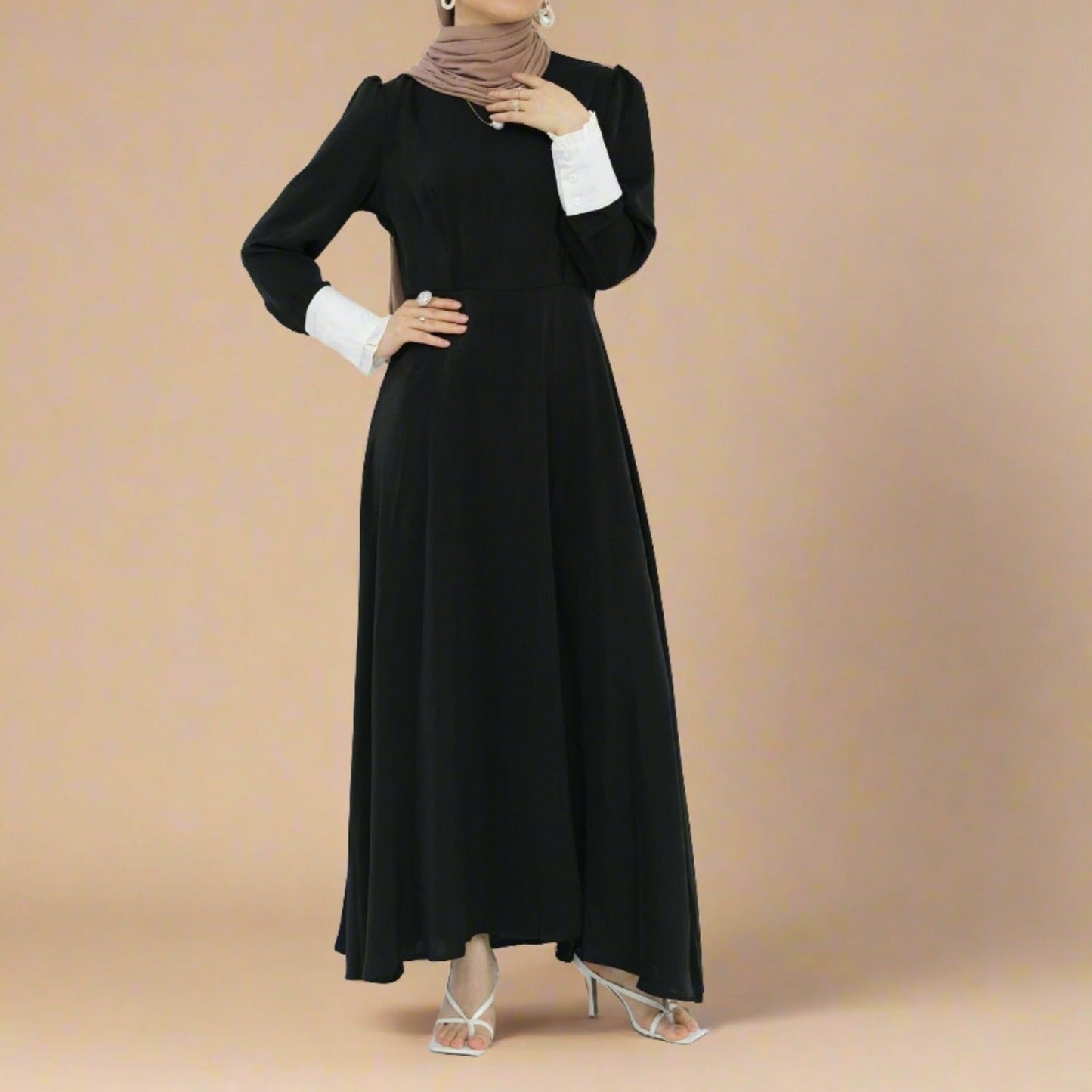 Elham Black Long Maxi Dress with Full Sleeves