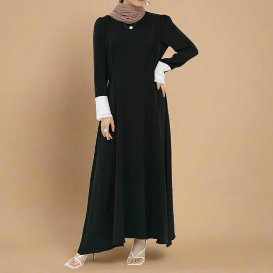 Elham Black Long Maxi Dress with Full Sleeves