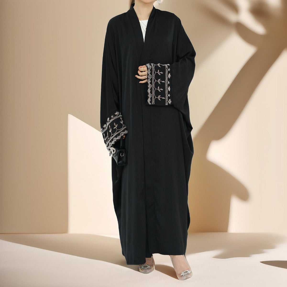 Ellaa Luxe Beaded Sleeve Abaya – Front Open Elegance - Try Modest Limited