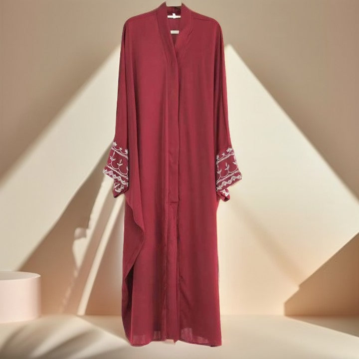 Ellaa Luxe Beaded Sleeve Abaya – Front Open Elegance - Try Modest Limited