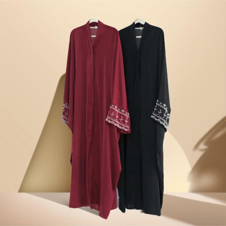 Ellaa Luxe Beaded Sleeve Abaya – Front Open Elegance - Try Modest Limited
