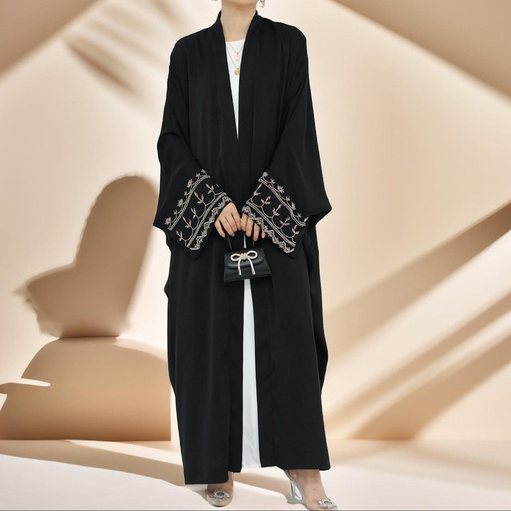 Ellaa Luxe Beaded Sleeve Abaya – Front Open Elegance - Try Modest Limited