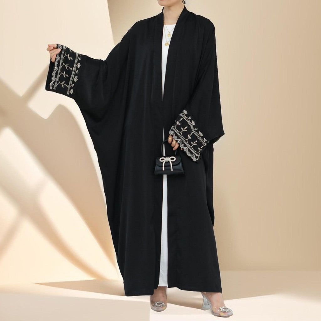 Ellaa Luxe Beaded Sleeve Abaya – Front Open Elegance - Try Modest Limited