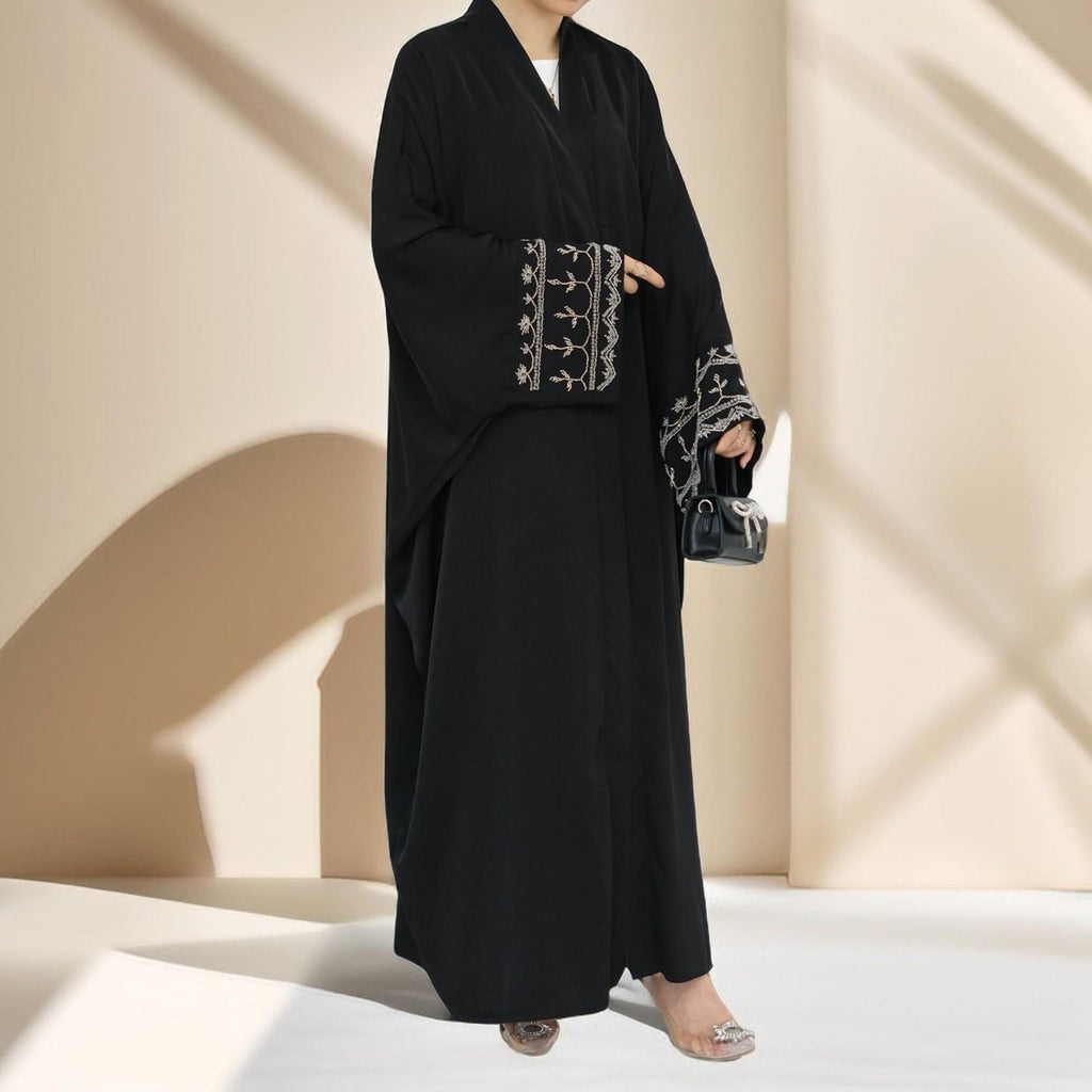 Ellaa Luxe Beaded Sleeve Abaya – Front Open Elegance - Try Modest Limited