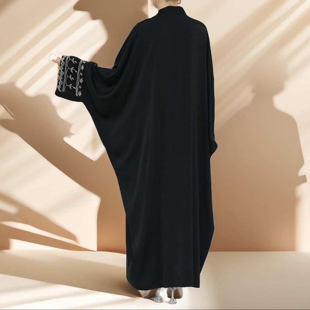 Ellaa Luxe Beaded Sleeve Abaya – Front Open Elegance - Try Modest Limited