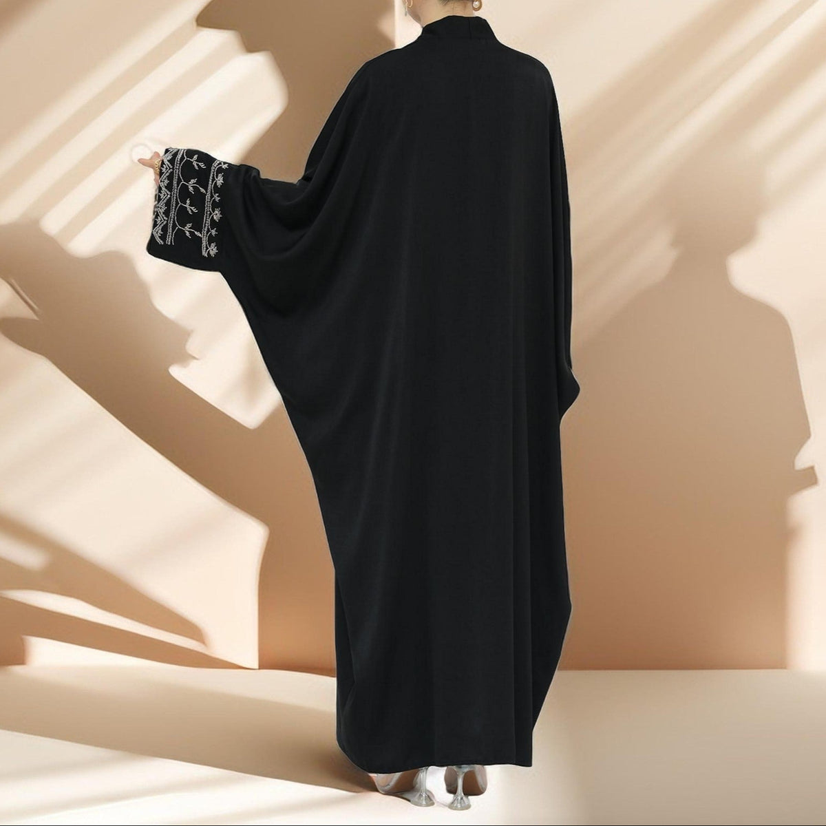 Ellaa Luxe Beaded Sleeve Abaya – Front Open Elegance - Try Modest Limited