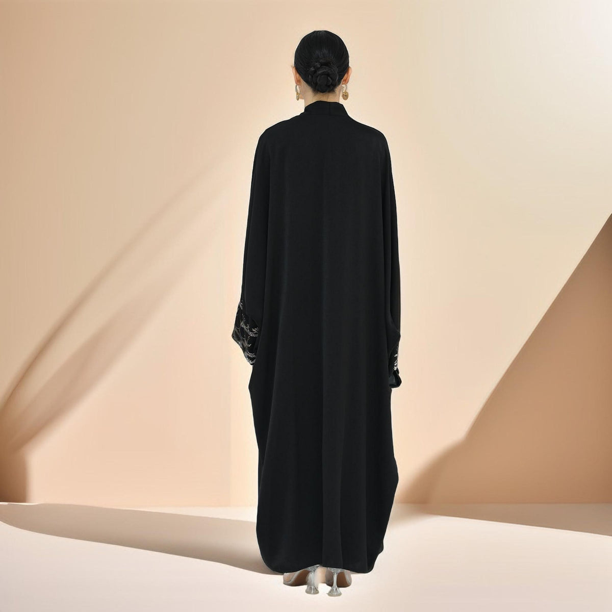 Ellaa Luxe Beaded Sleeve Abaya – Front Open Elegance - Try Modest Limited