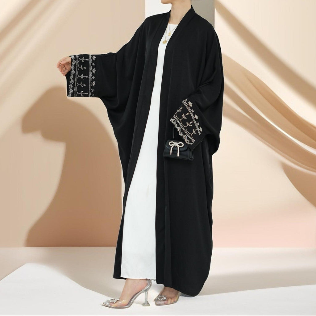 Ellaa Luxe Beaded Sleeve Abaya – Front Open Elegance - Try Modest Limited