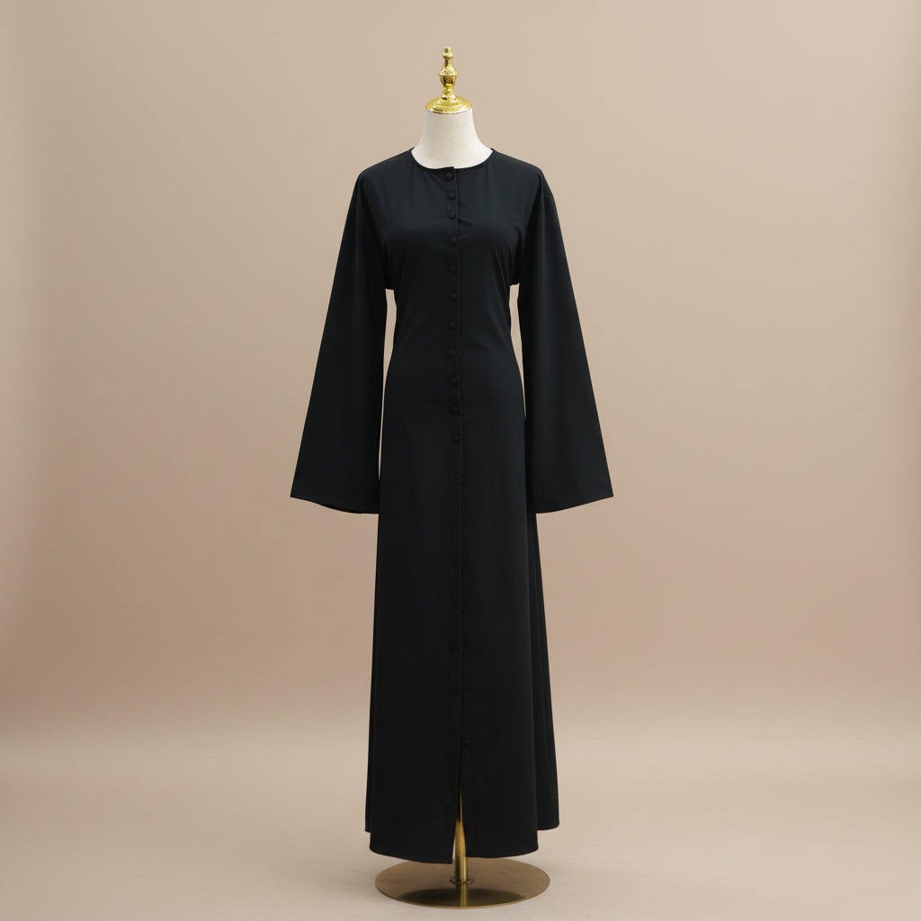 Élodie Button-Front Tie-Back Modest Robe