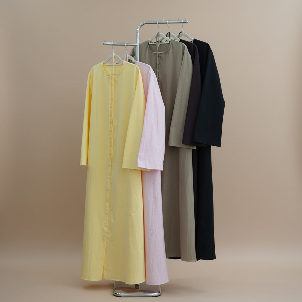 Élodie Button-Front Tie-Back Modest Robe