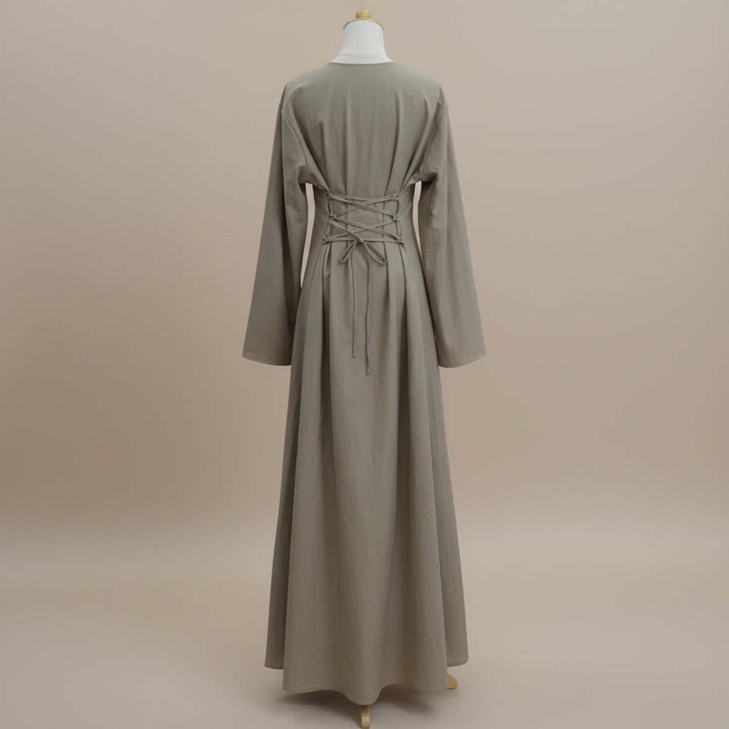 Élodie Button-Front Tie-Back Modest Robe