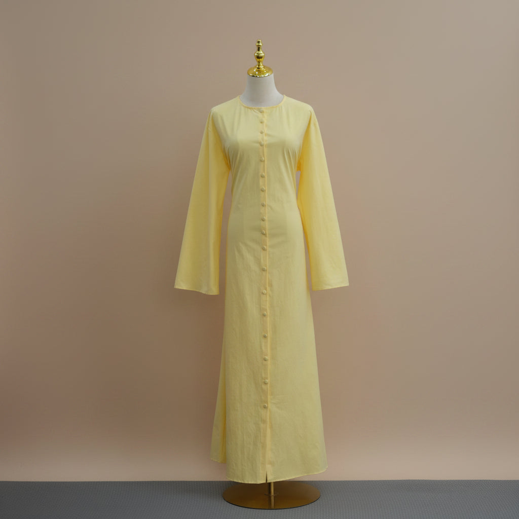 Élodie Button-Front Tie-Back Modest Robe