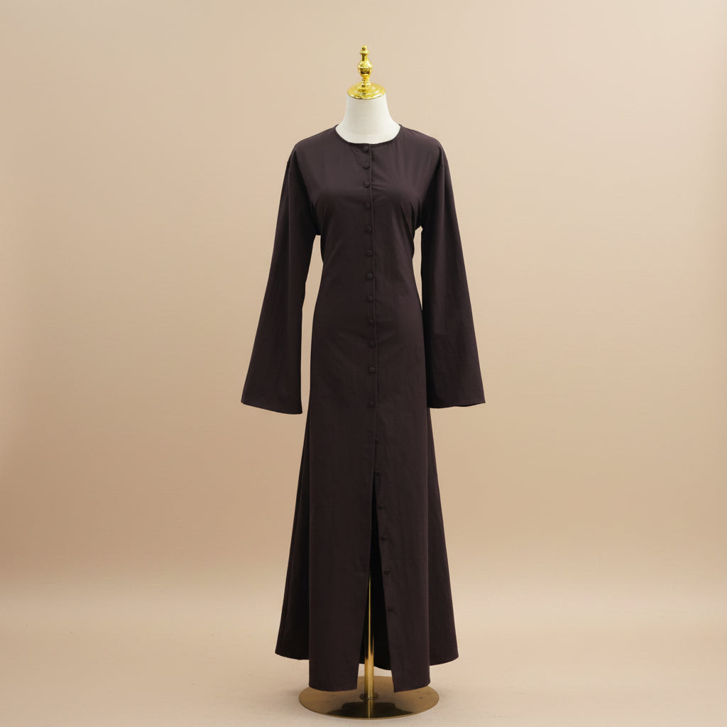 Élodie Button-Front Tie-Back Modest Robe