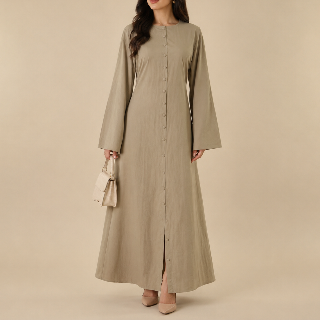 Élodie Button-Front Tie-Back Modest Robe