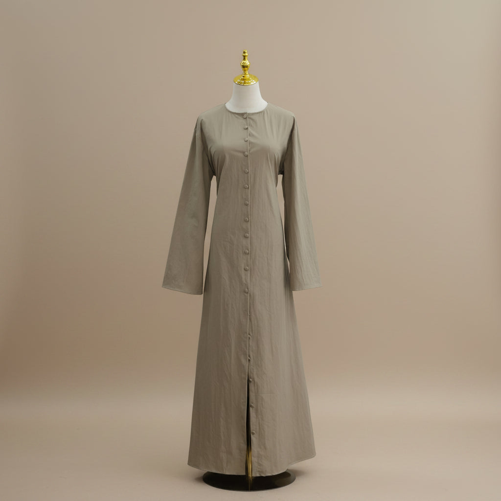 Élodie Button-Front Tie-Back Modest Robe