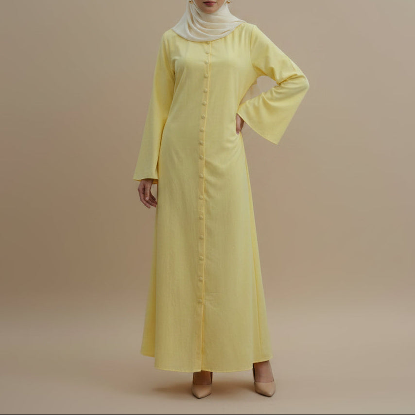 Élodie Button-Front Tie-Back Modest Robe