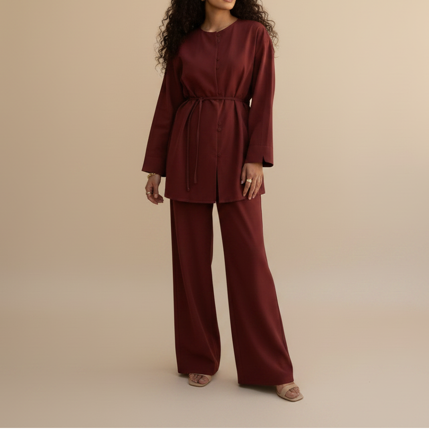 Conjunto a juego de túnica con cinturón y pantalón de pierna ancha de Elowen