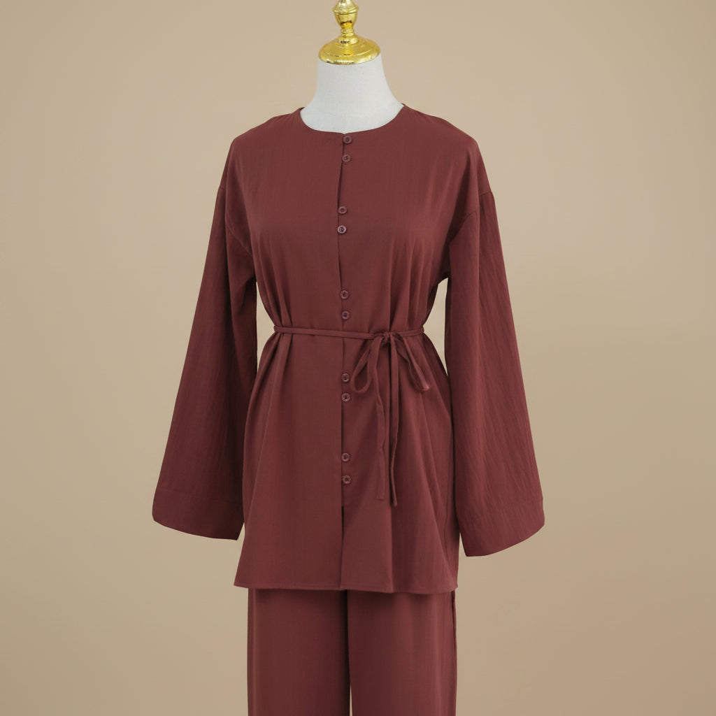 Conjunto a juego de túnica con cinturón y pantalón de pierna ancha de Elowen
