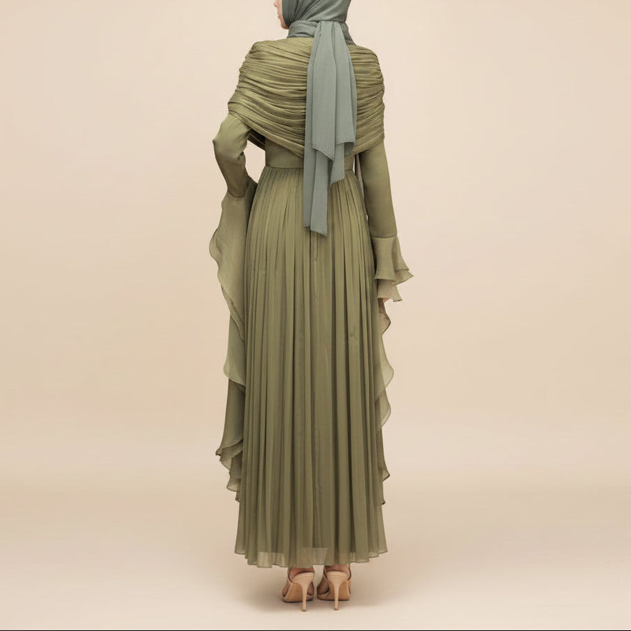 Elysian Pleated Ruffle Evening Abaya Dress