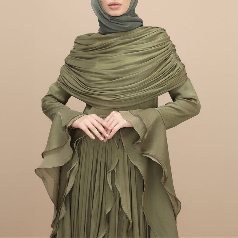 Elysian Pleated Ruffle Evening Abaya Dress