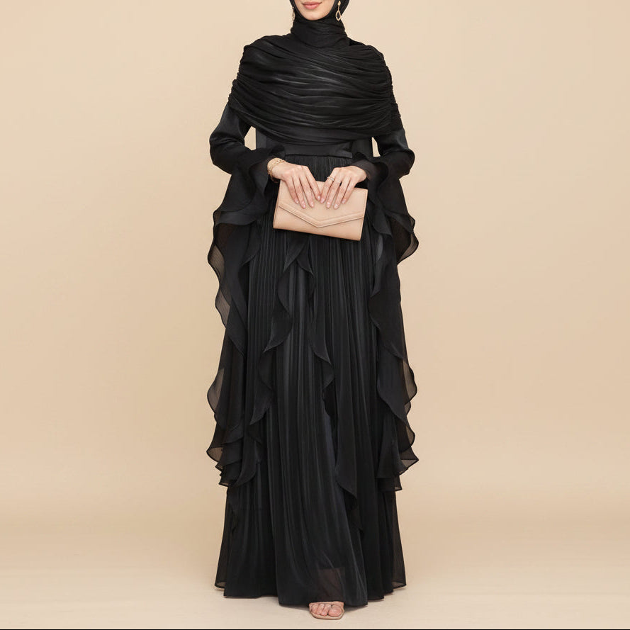 Elysian Pleated Ruffle Evening Abaya Dress