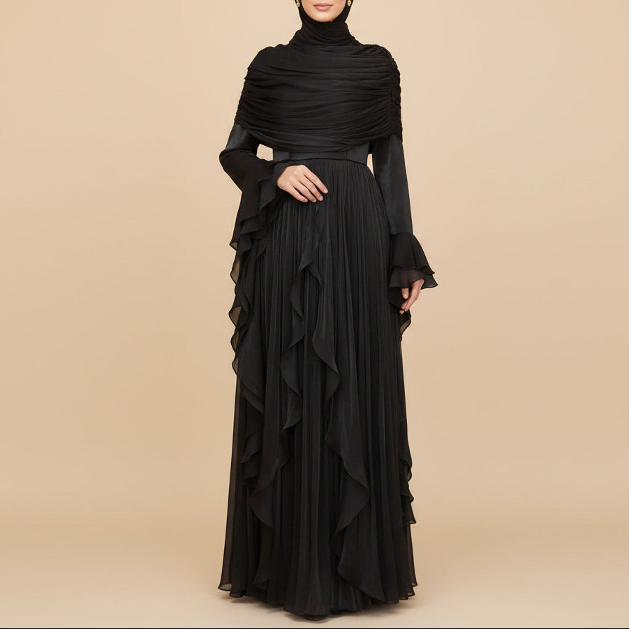Elysian Pleated Ruffle Evening Abaya Dress