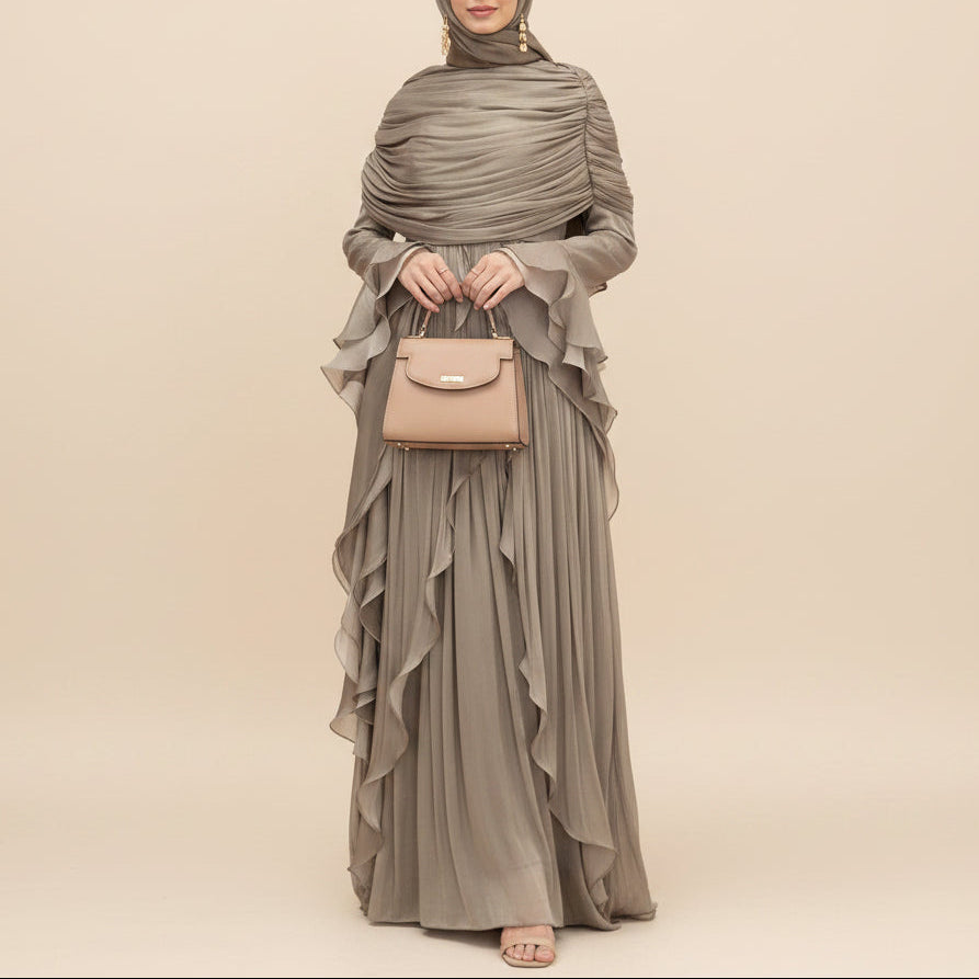 Elysian Pleated Ruffle Evening Abaya Dress