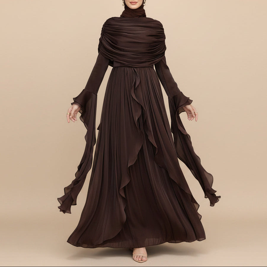 Elysian Pleated Ruffle Evening Abaya Dress