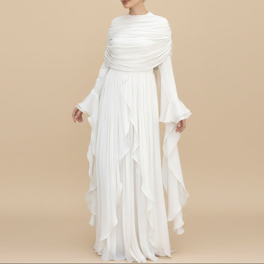 Elysian Pleated Ruffle Evening Abaya Dress