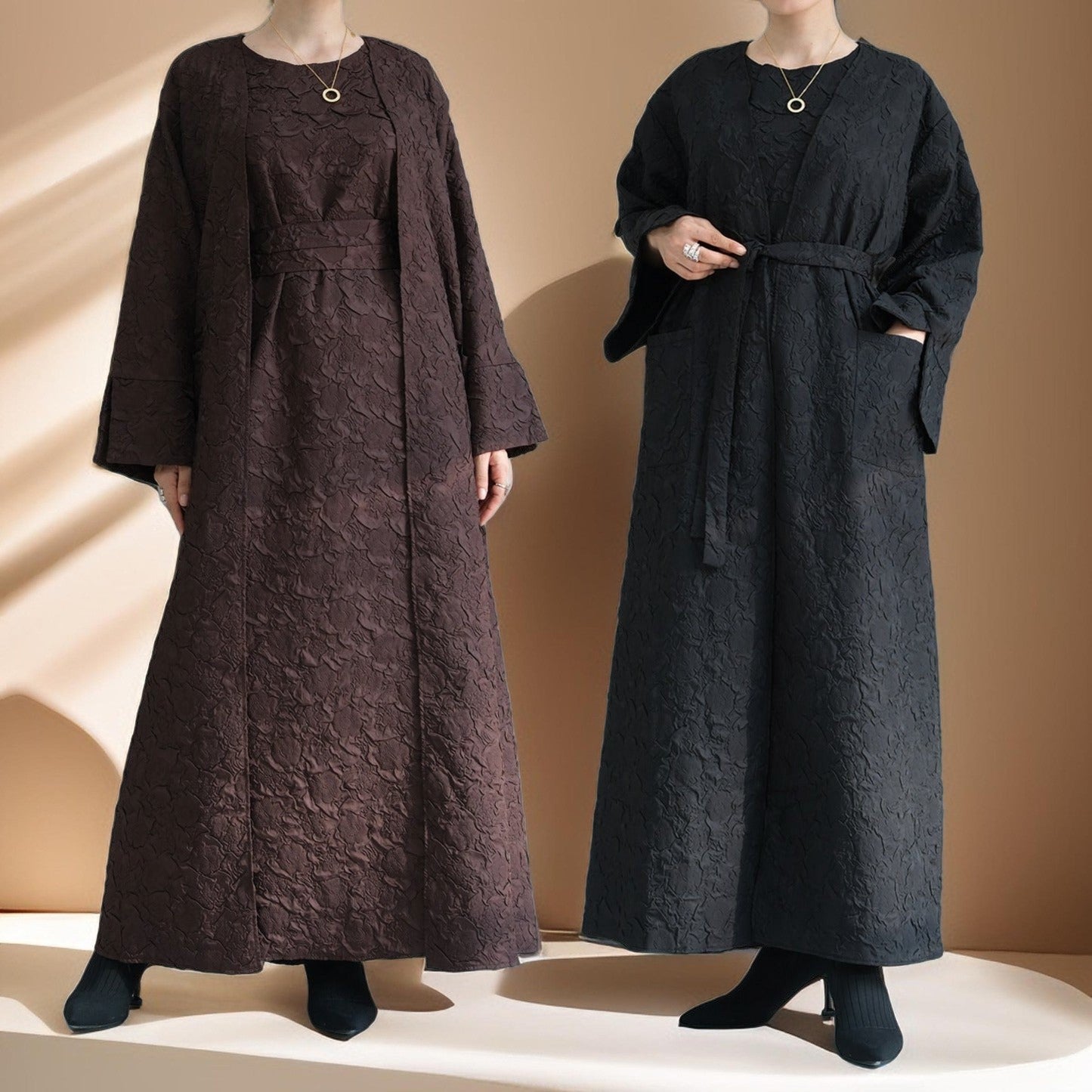 Embossed Winter Abaya Robe with Vest - Try Modest Limited 