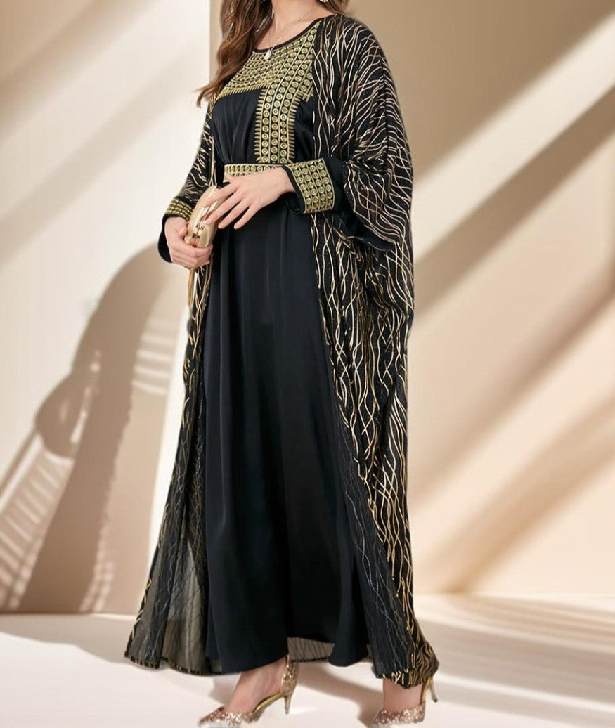 Embroidered Evening Kaftan with Chiffon Throw Over - Try Modest Limited