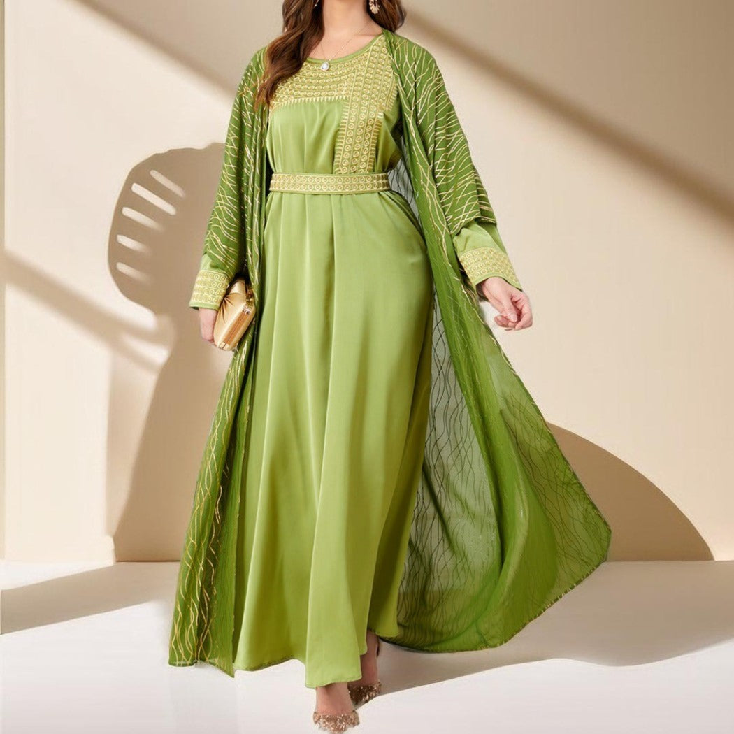 Embroidered Evening Kaftan with Chiffon Throw Over - Try Modest Limited