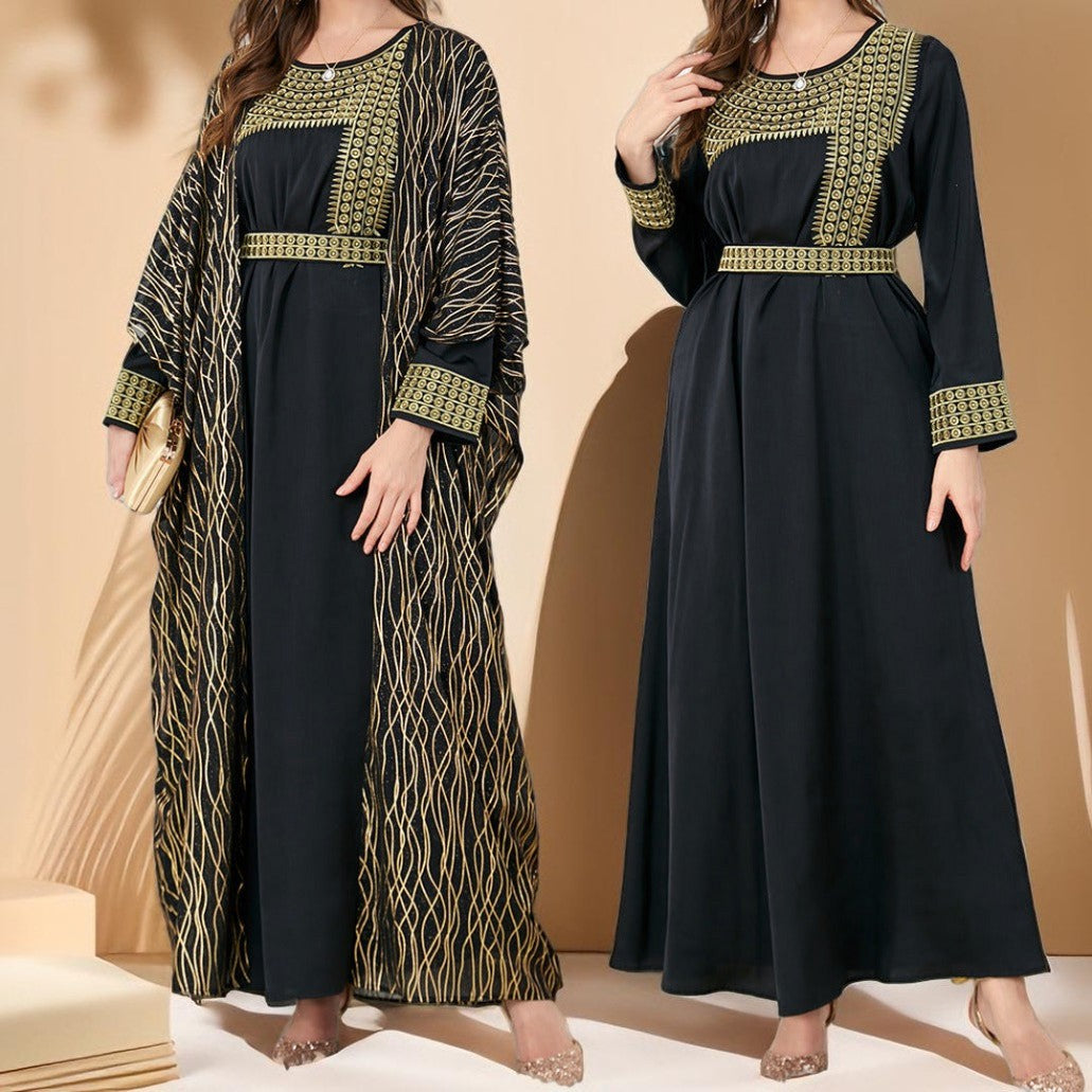 Embroidered Evening Kaftan with Chiffon Throw Over - Try Modest Limited