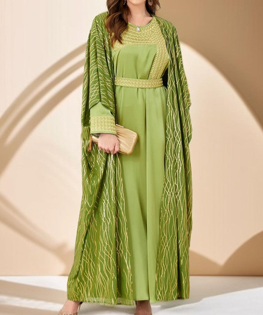 Embroidered Evening Kaftan with Chiffon Throw Over - Try Modest Limited
