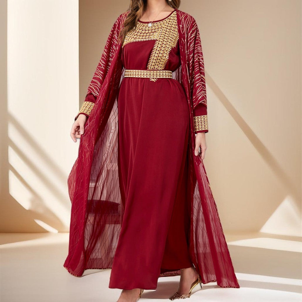 Embroidered Evening Kaftan with Chiffon Throw Over - Try Modest Limited