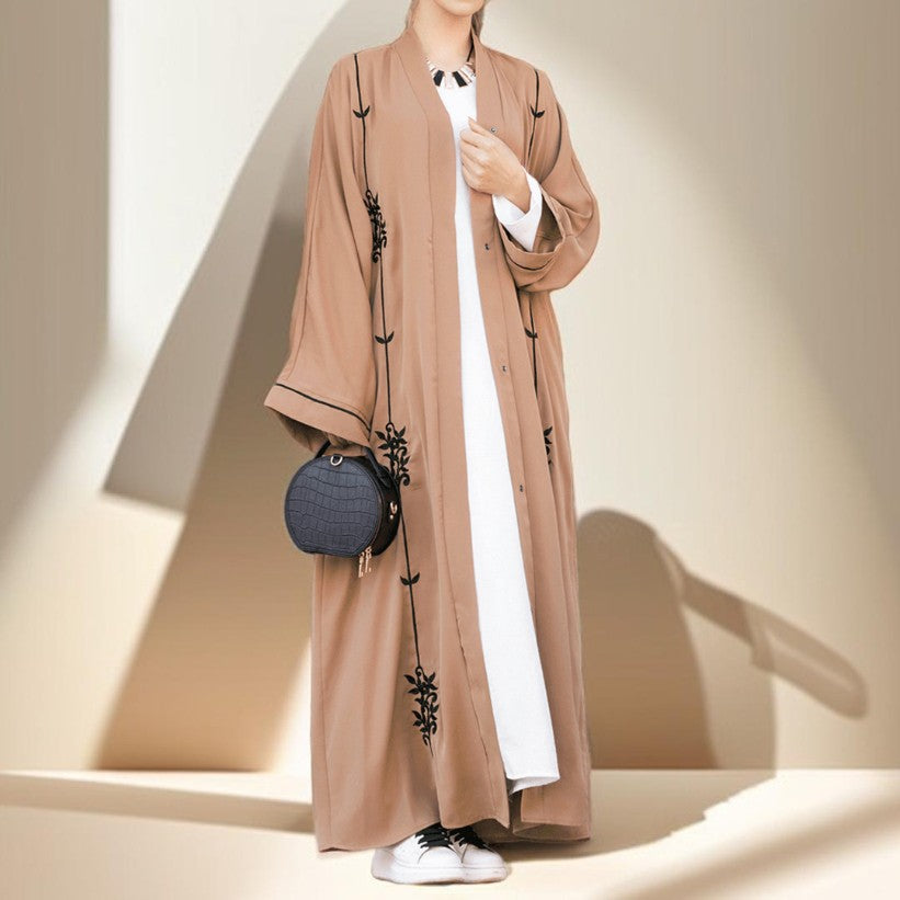 Embroidered evening abaya with tassel belt - Try Modest Limited