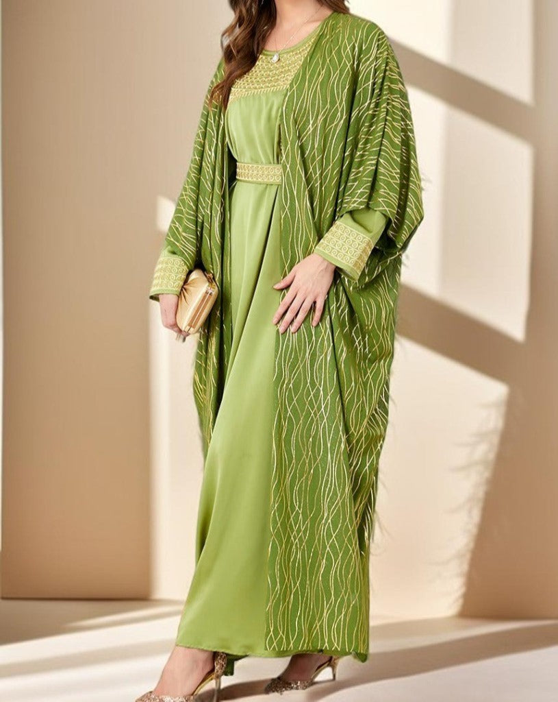 Embroidered Evening Kaftan with Chiffon Throw Over - Try Modest Limited 