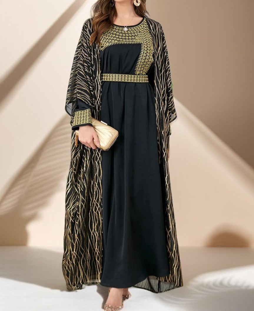 Embroidered Evening Kaftan with Chiffon Throw Over - Try Modest Limited 