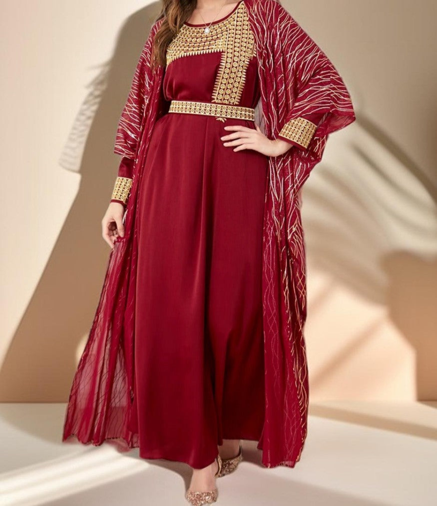 Embroidered Evening Kaftan with Chiffon Throw Over - Try Modest Limited 