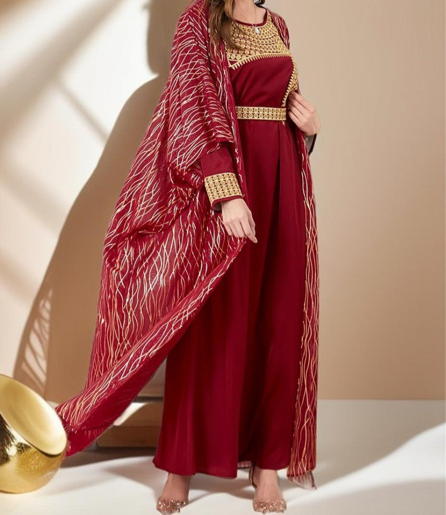 Embroidered Evening Kaftan with Chiffon Throw Over - Try Modest Limited 