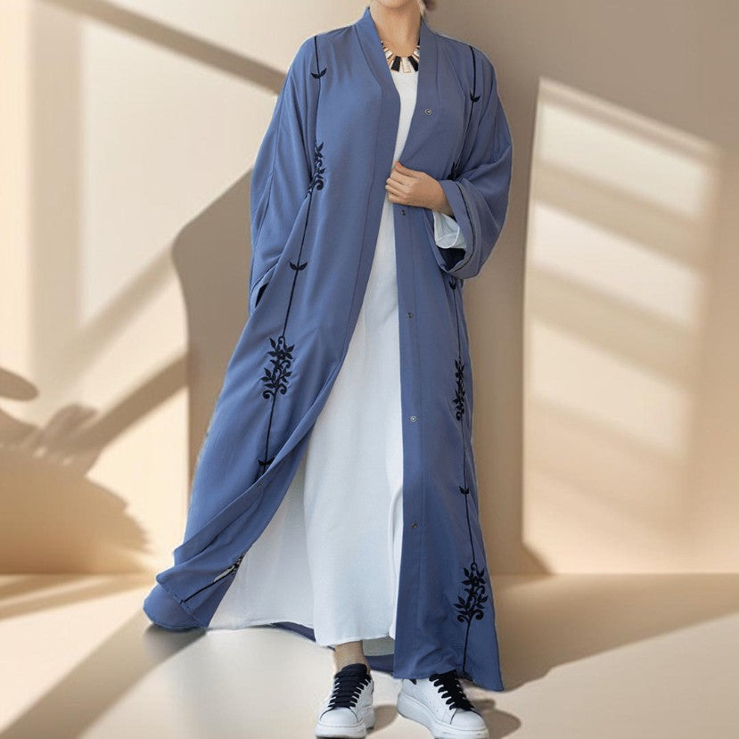 Embroidered evening abaya with tassel belt - Try Modest Limited 