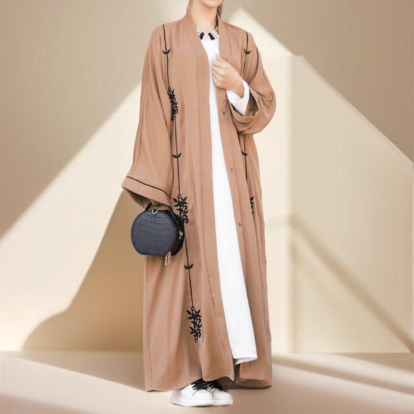 Embroidered evening abaya with tassel belt - Try Modest Limited 
