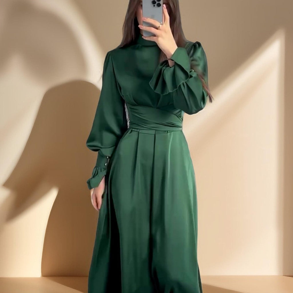 Emerald Embrace: Puff sleeves evening dress - Try Modest Limited