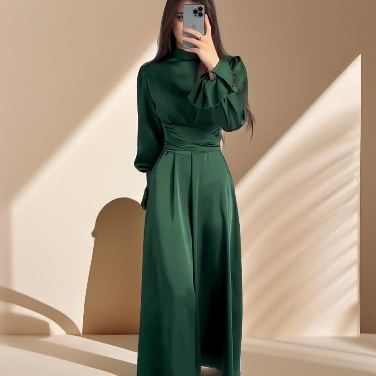 Emerald Embrace: Puff sleeves evening dress - Try Modest Limited
